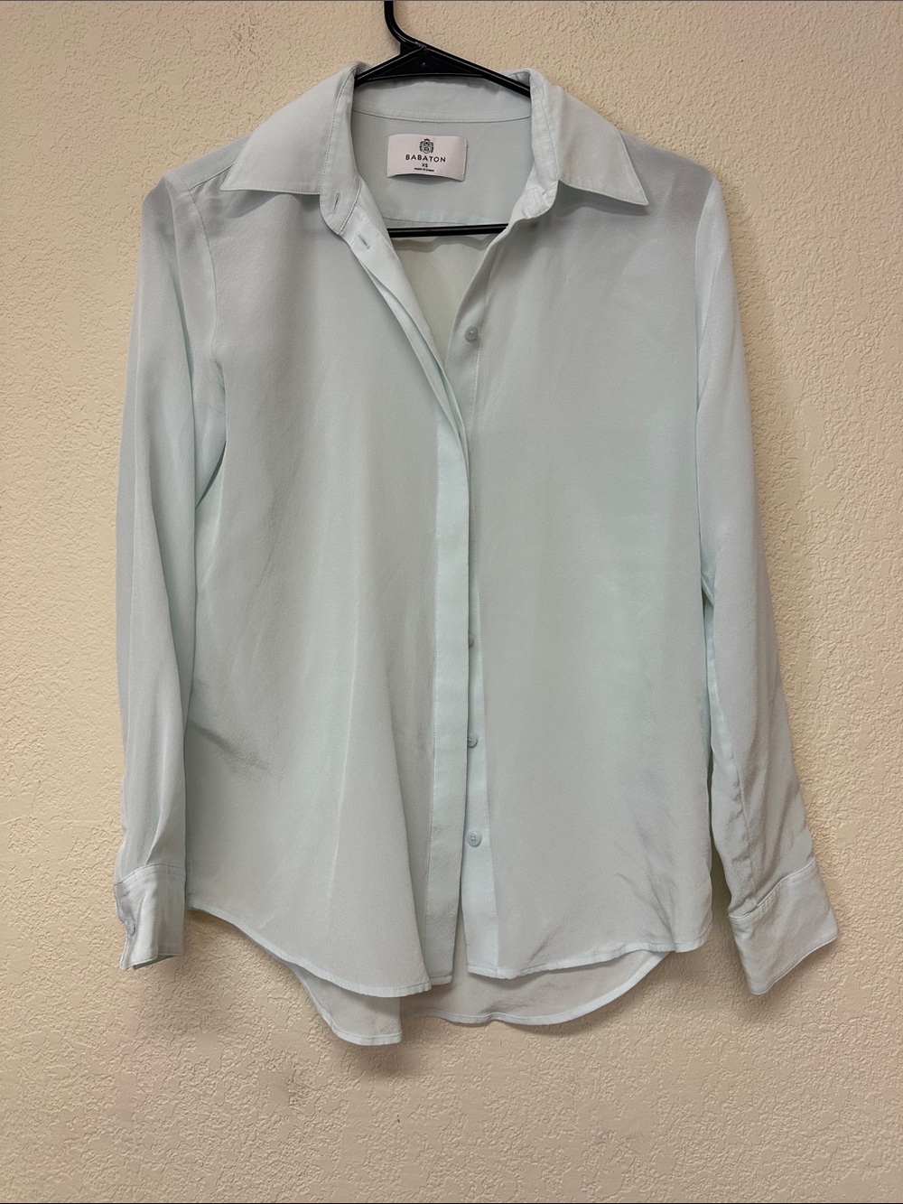Babaton womans Silk Light blue Button-Up Shirt top size XS